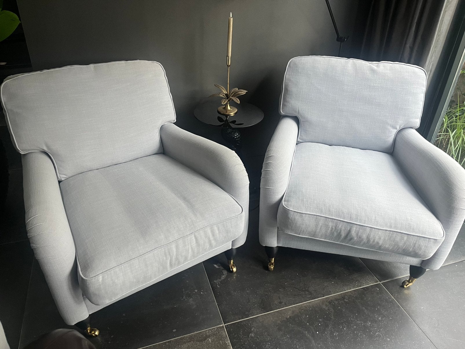 Fauteuils in linnen stof zgan, Huis en Inrichting, Ophalen, Landelijk modern, 75 tot 100 cm, Zo goed als nieuw