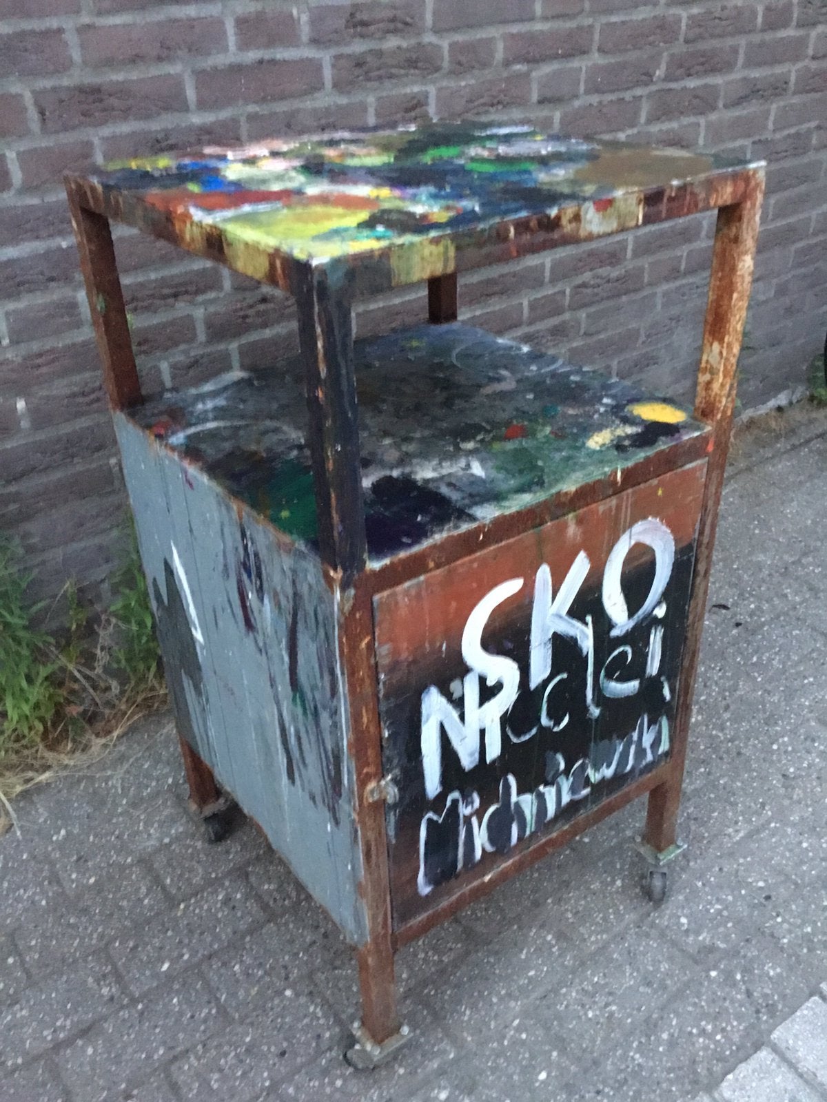 Retro vintage kunstenaar werktafel/kast op wieltjes, Ophalen of Verzenden, Zo goed als nieuw