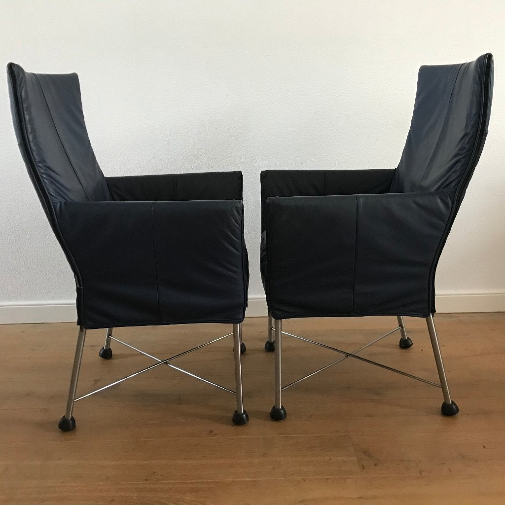 Set van 2 Montis Chaplin design stoel stoelen blauw leer, Huis en Inrichting, Ophalen, Gebruikt, Blauw, Leer