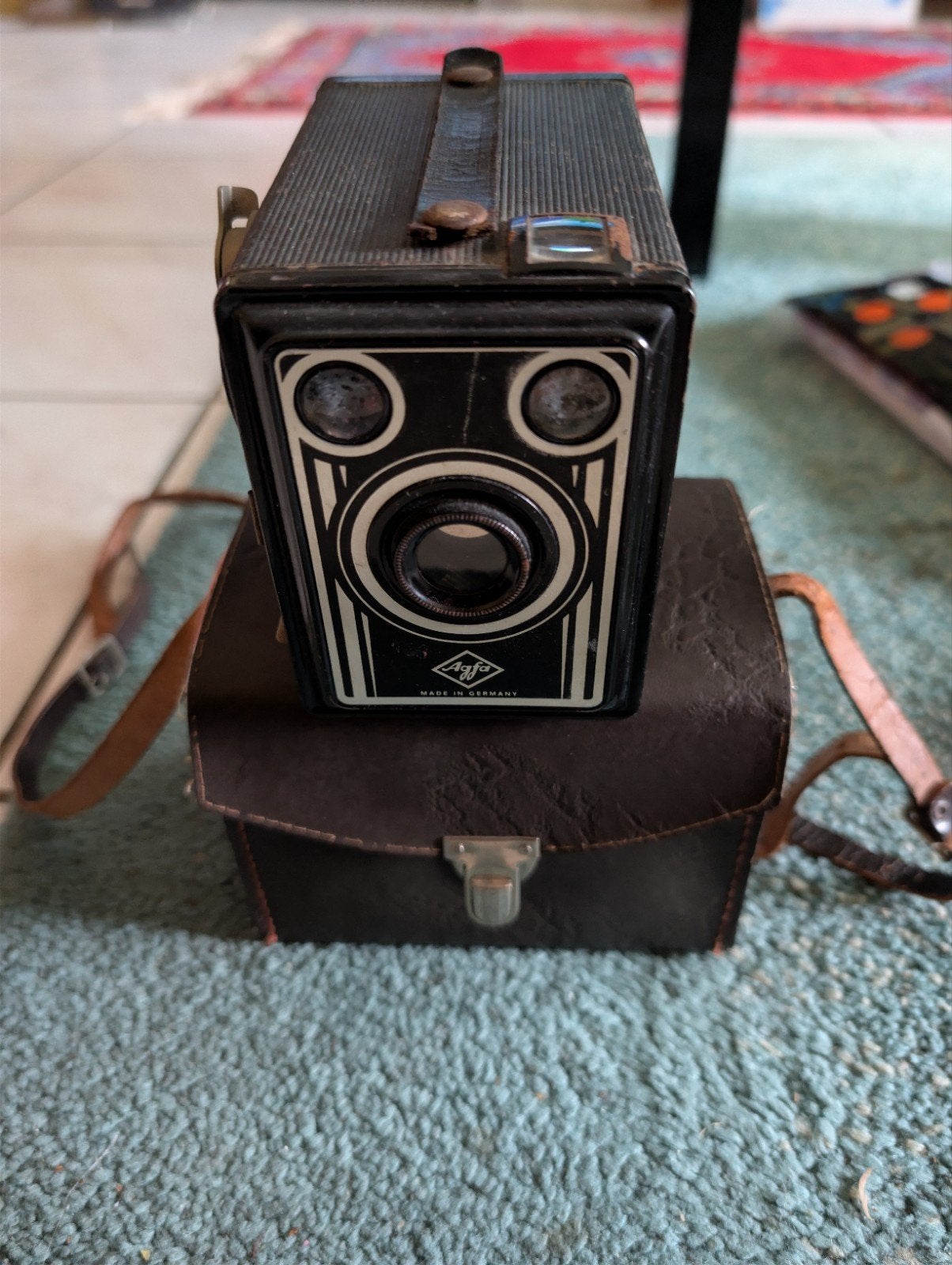 Vintage Agfa Synchro Box camera jaren '50 met leren tas, Ophalen of Verzenden, Gebruikt, Compact, Overige Merken