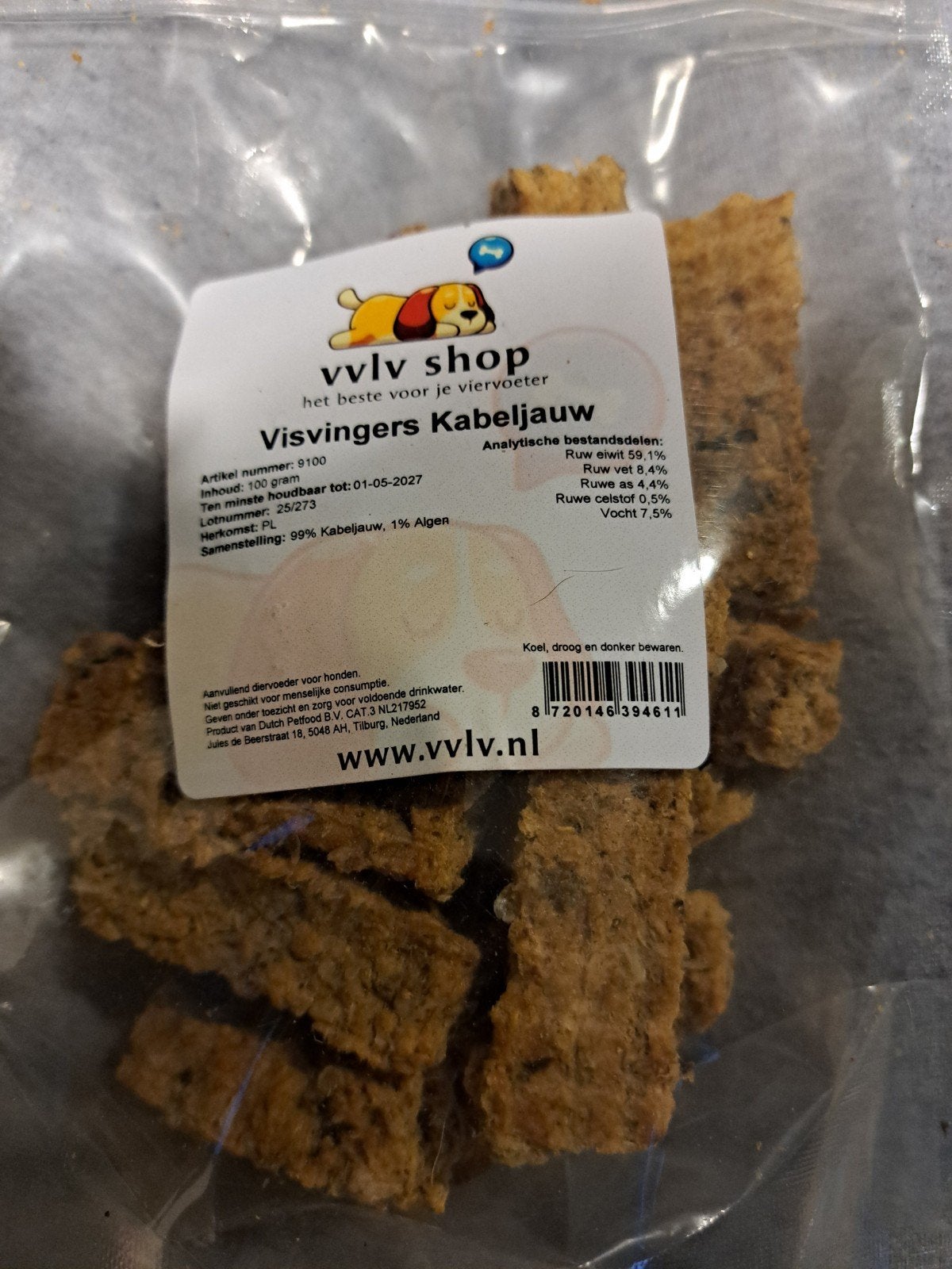 visvingers kabeljauw 100 gram, Dieren en Toebehoren, Ophalen of Verzenden, Hond
