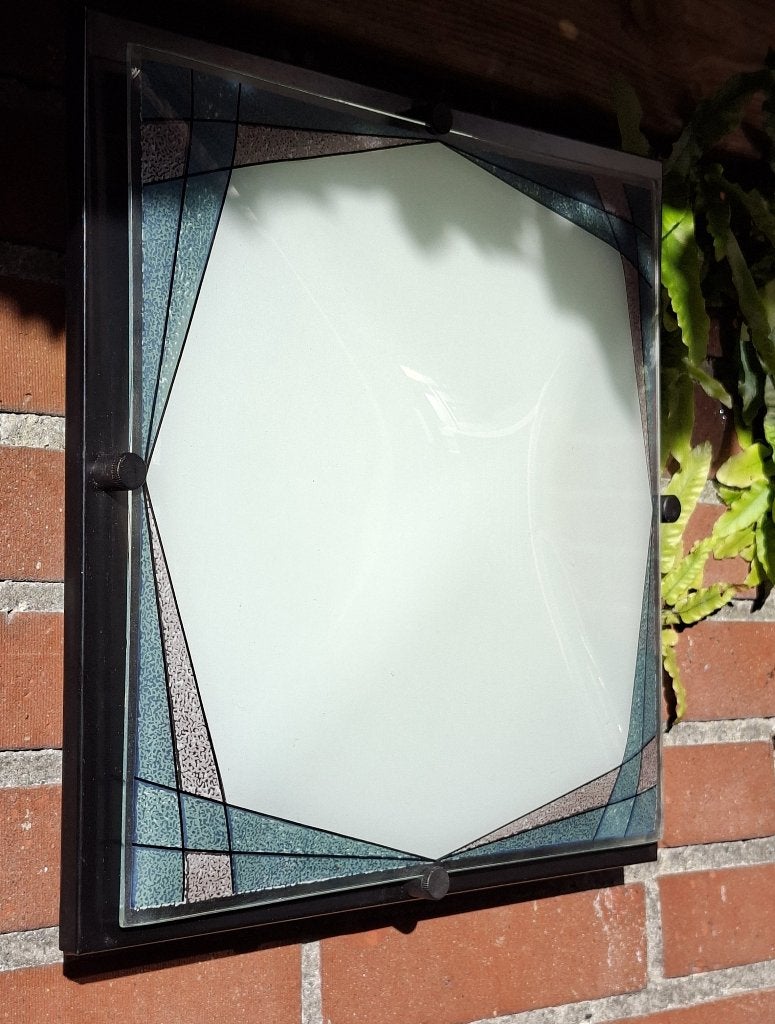 vintage plafondlamp  -geometrische glas -plafonnière - ''70s, Ophalen, Gebruikt, Glas, Jaren 70