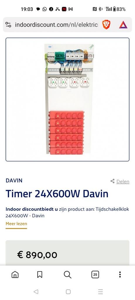 Davin Timer 24X600W voor kweekruimte schakelbord, Doe-het-zelf en Verbouw, Ophalen, Gebruikt, Schakelaar