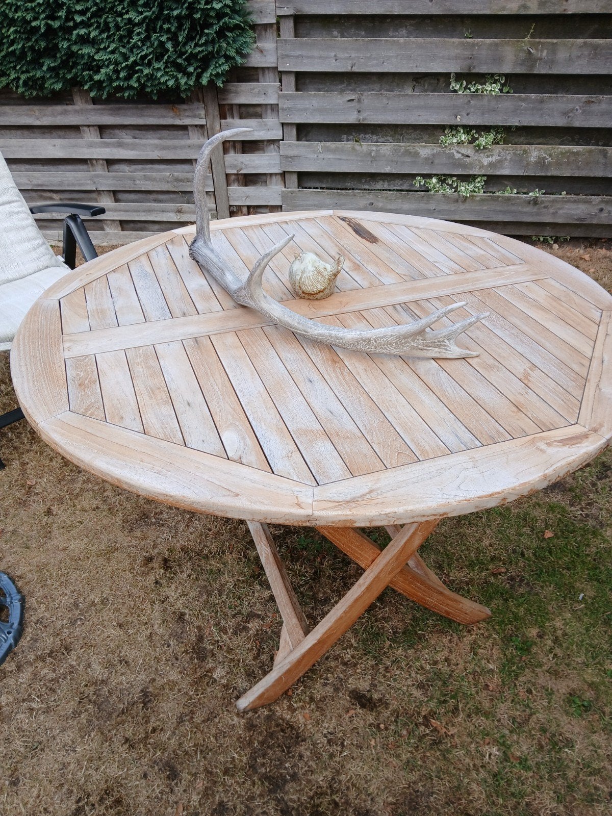 teakhouten tafel 120 doorsnee, Ophalen, Gebruikt, Rond, Teakhout