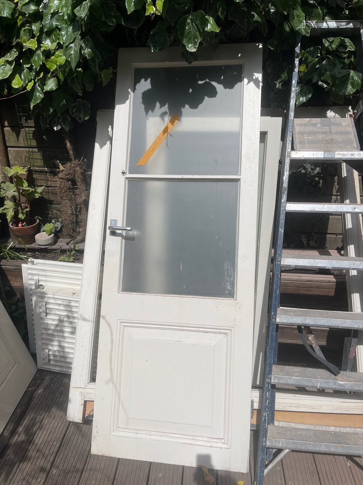 Witte houten paneeldeuren met glas GRATIS, Doe-het-zelf en Verbouw, Deuren en Horren, Ophalen, Gebruikt, 80 tot 100 cm, Binnendeur