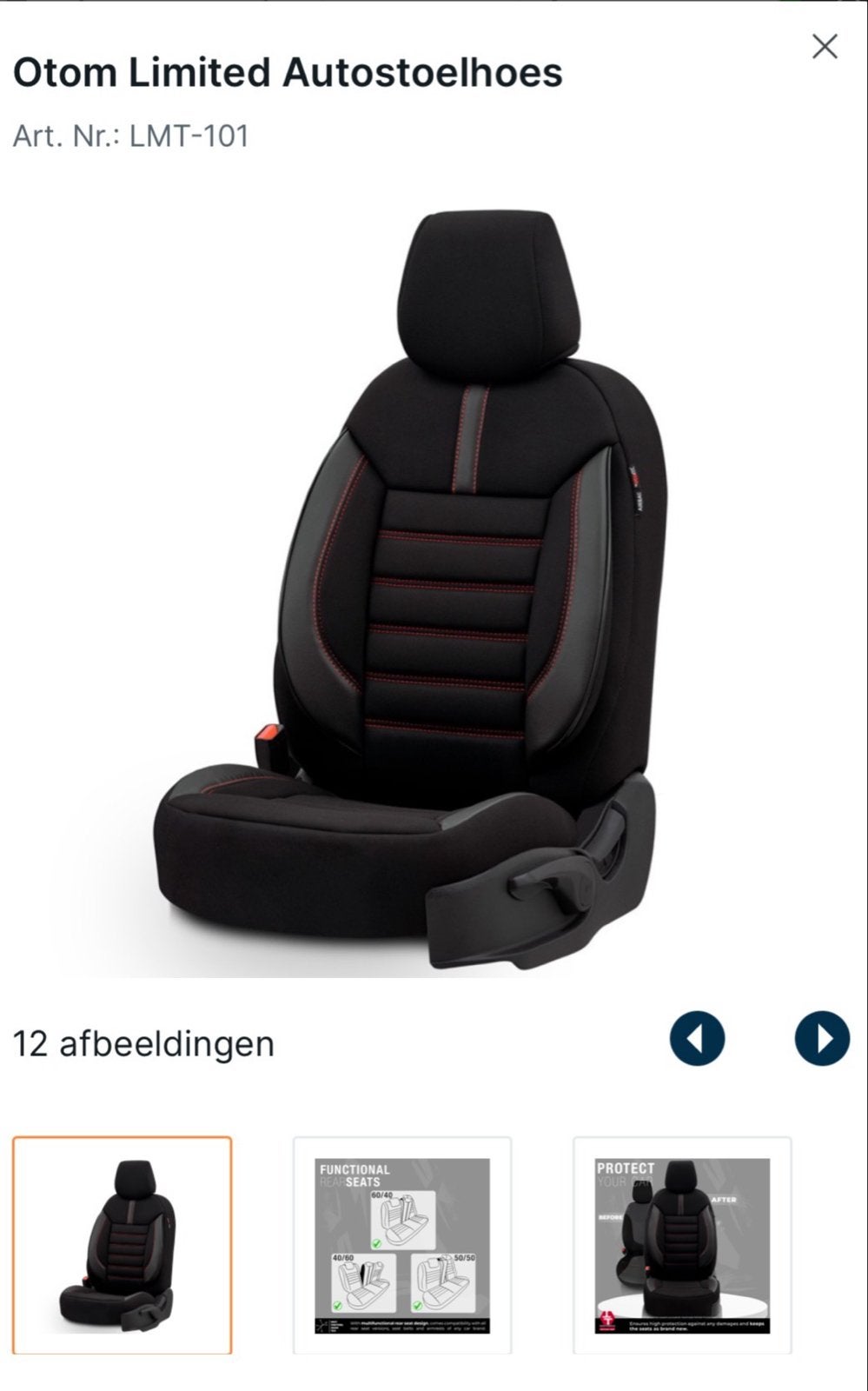 Otom Limited Autostoelhoes LMT-101 Zwart/Rood Textiel/Leer, Auto diversen, Ophalen, Nieuw