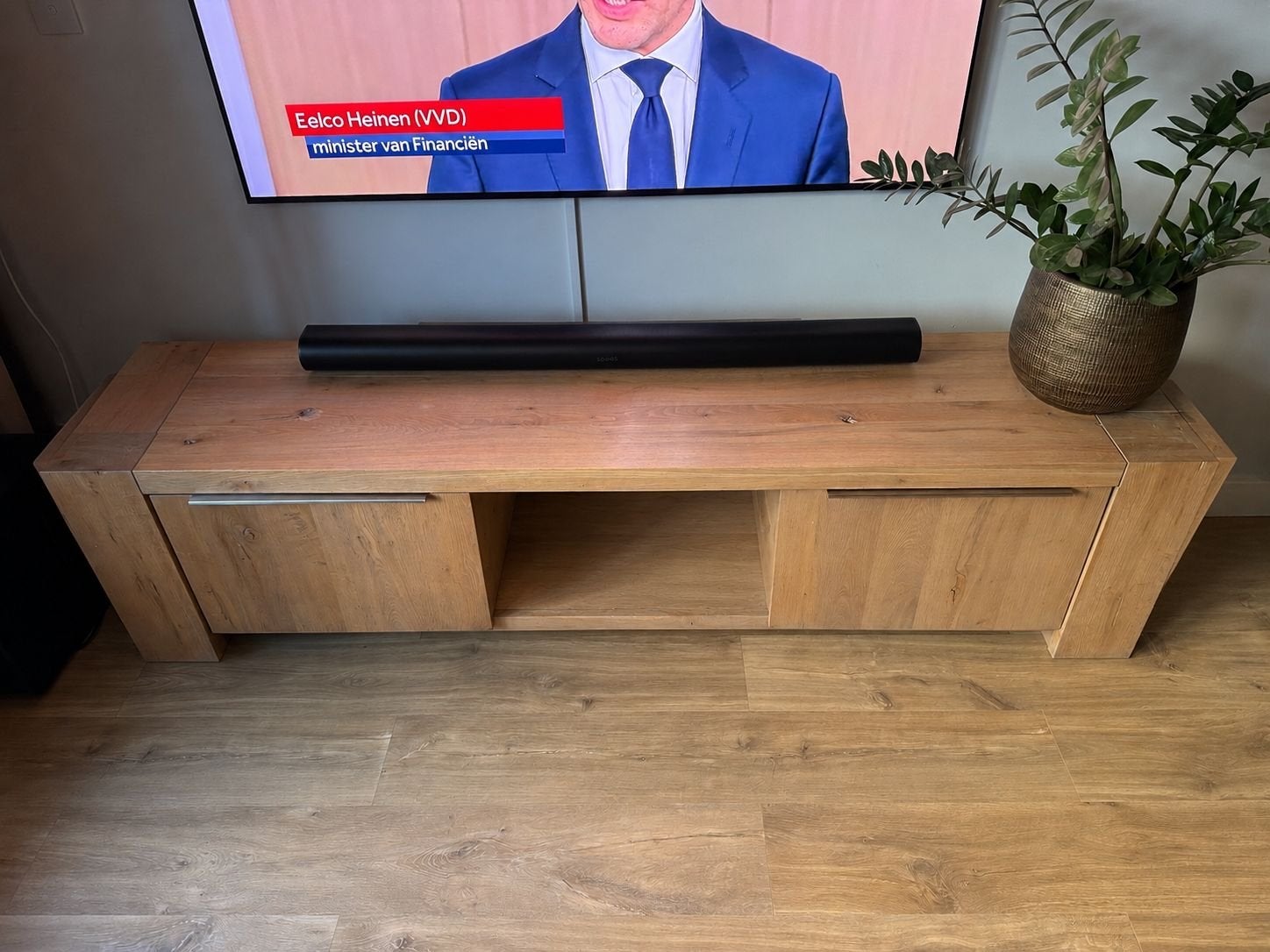 Eikenhouten tv-meubel met opbergruimte, Huis en Inrichting, Ophalen, Gebruikt, 150 tot 200 cm, Eikenhout