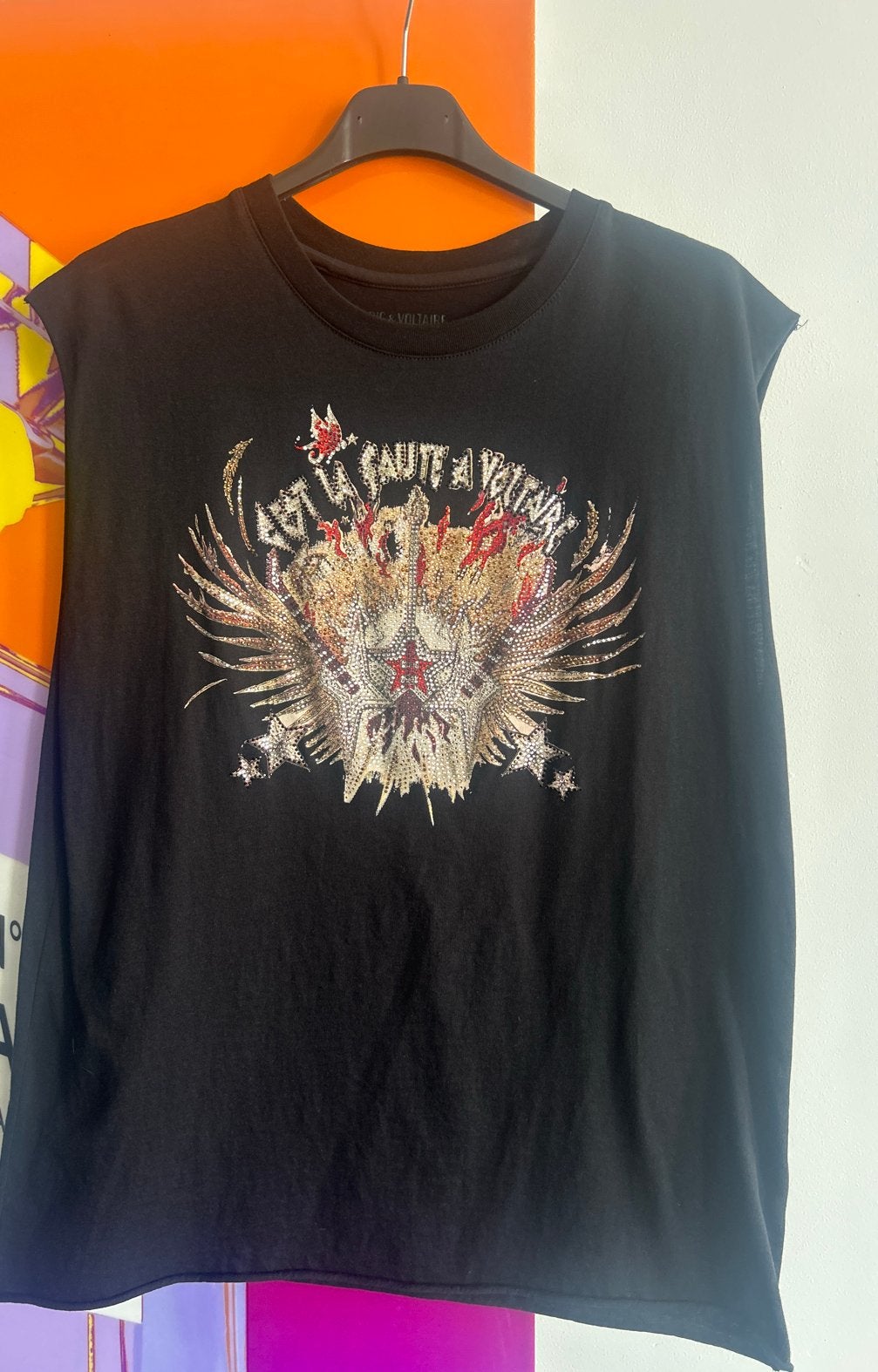 Zadig & Voltaire zwart T-shirt top strass M 38 design ZGAN, Kleding | Dames, T-shirts, Maat 38/40 (M), Verzenden, Zwart, Zo goed als nieuw