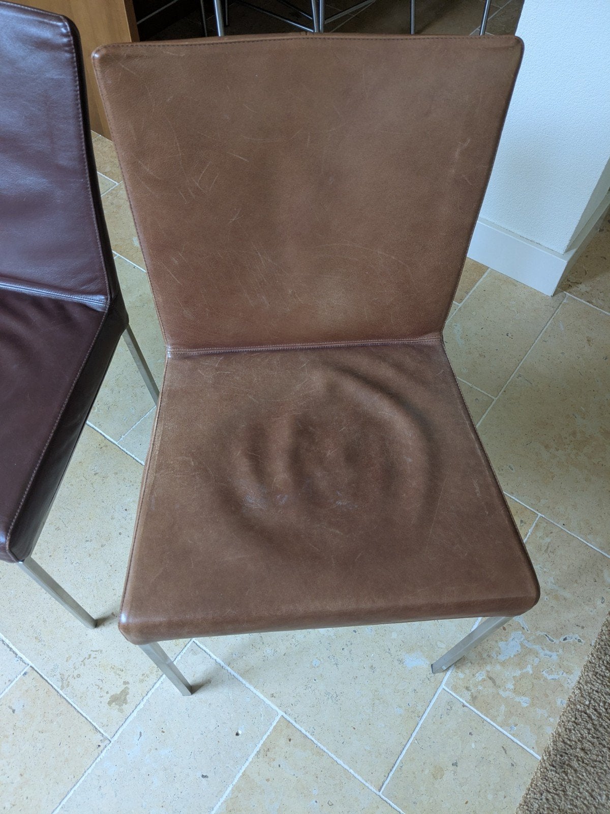 Molinari leren eetkamerstoelen 6 stuks, Ophalen, Gebruikt, Bruin, Leer