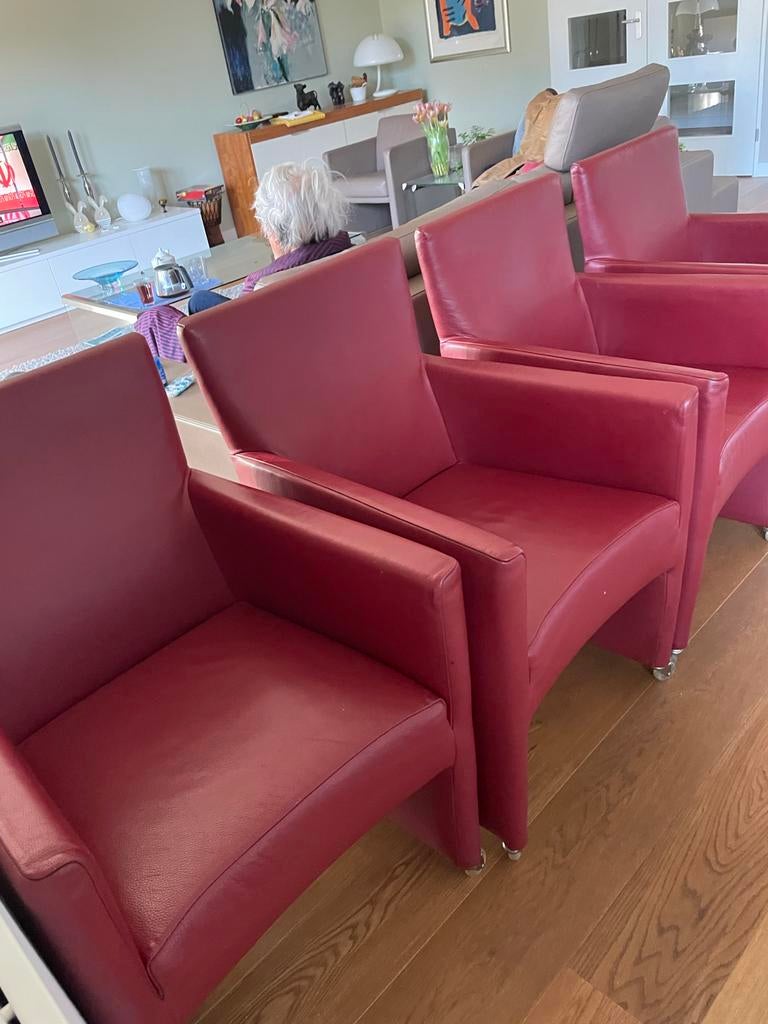 4 luxe leren design  Bert Plantagie /faiuteuils op wielen, Huis en Inrichting, Stoelen, Gebruikt, Leer, Ophalen of Verzenden, Vier