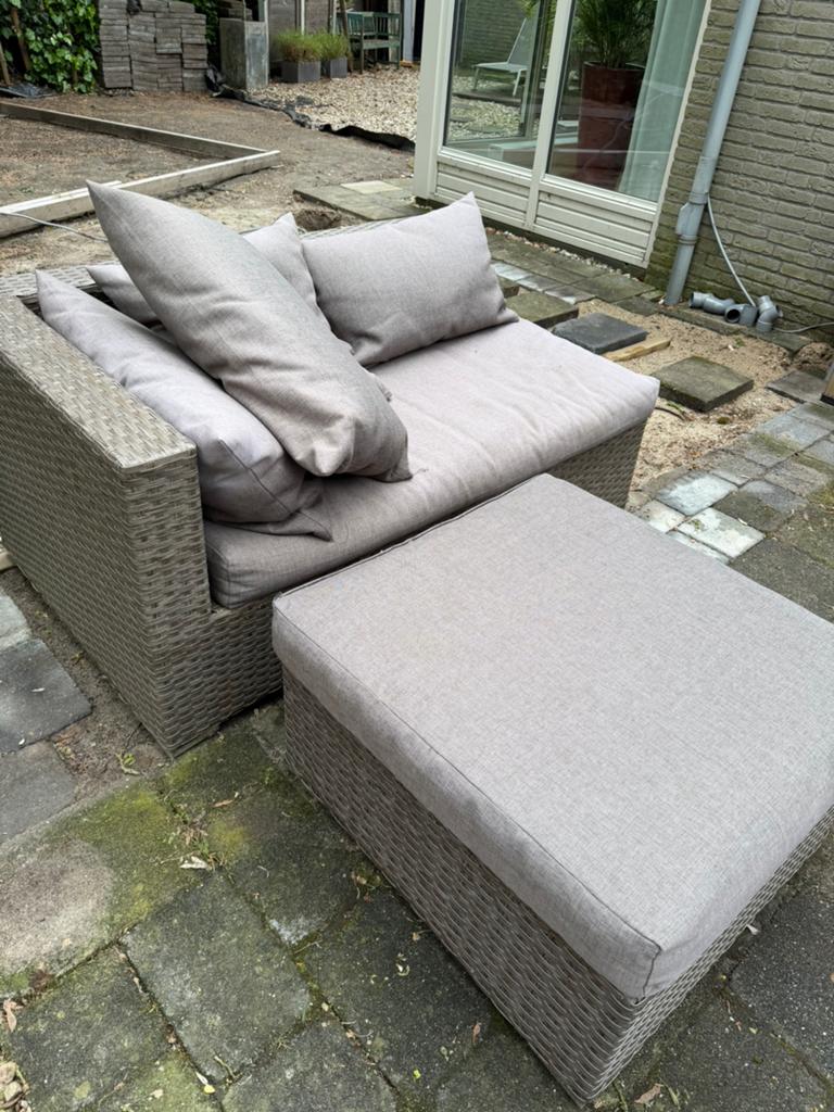 Gratis Loungeset wicker met kussens., Ophalen, Gebruikt, Bank, Loungeset