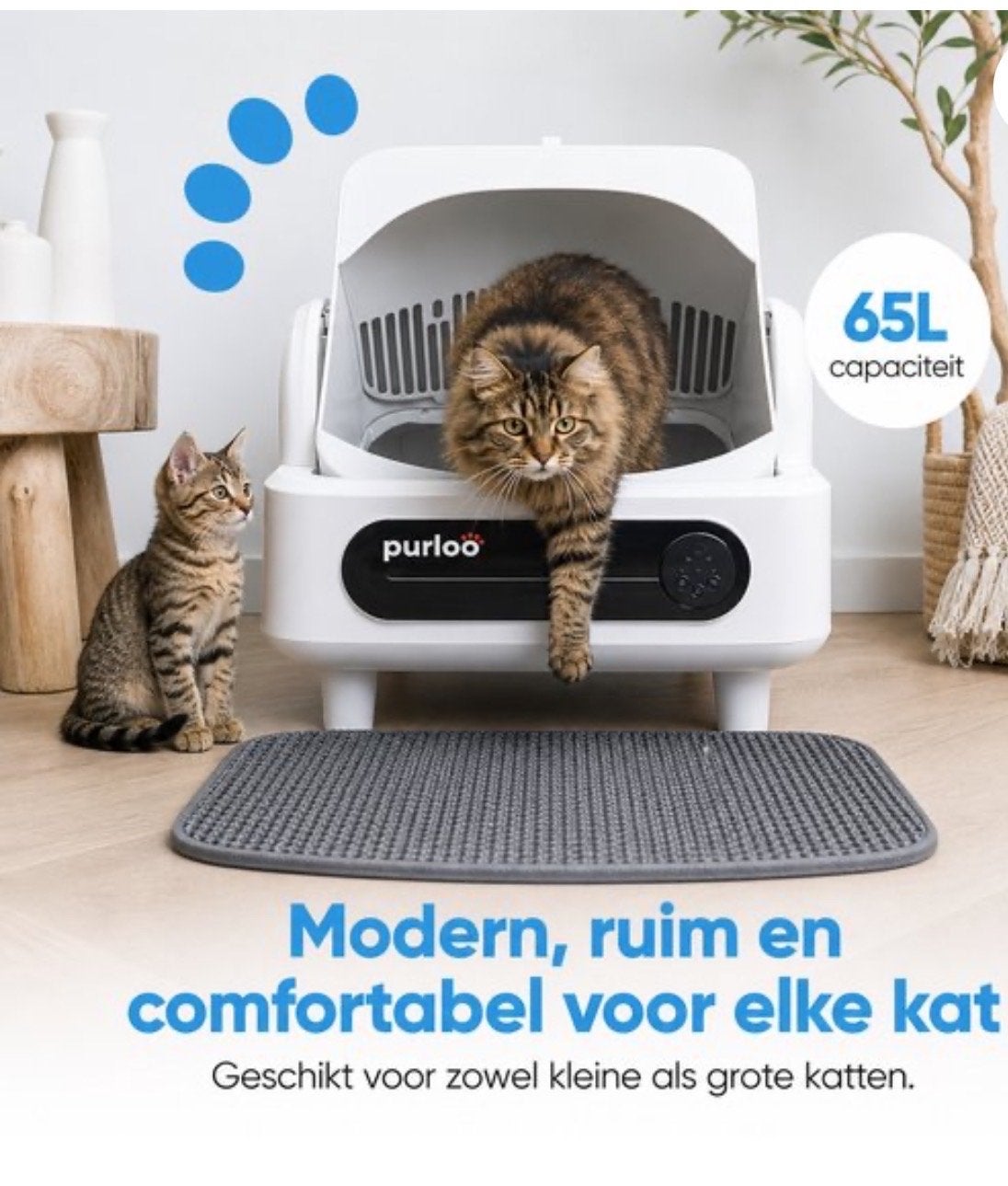 Purloo Automatische Kattenbak 65L XXL - Zelfreinigend, Ophalen, Zelfreinigend