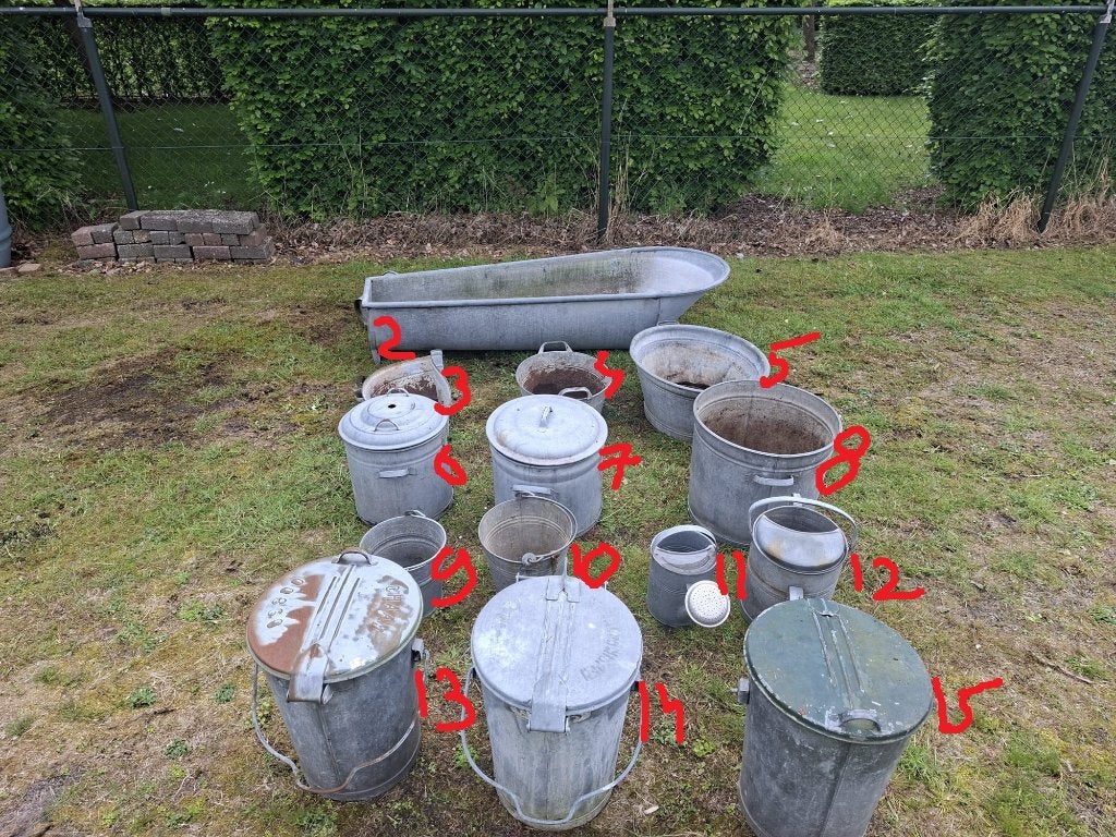 Te koop diverse zinken buitendecoratie, Ophalen, Gebruikt, Minder dan 60 cm, Rond