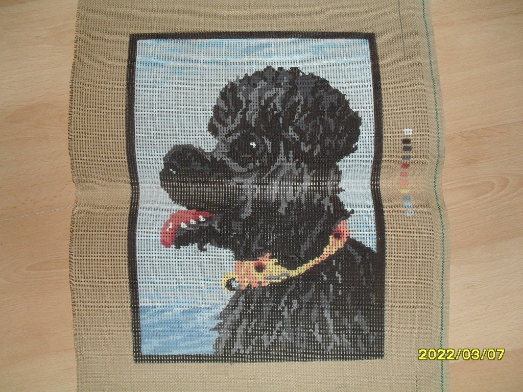 NIEUW Voorbedrukt stramien Zwarte Hondenkop. Verkoop ook DMC, Hobby en Vrije tijd, Borduren en Borduurmachines, Ophalen of Verzenden