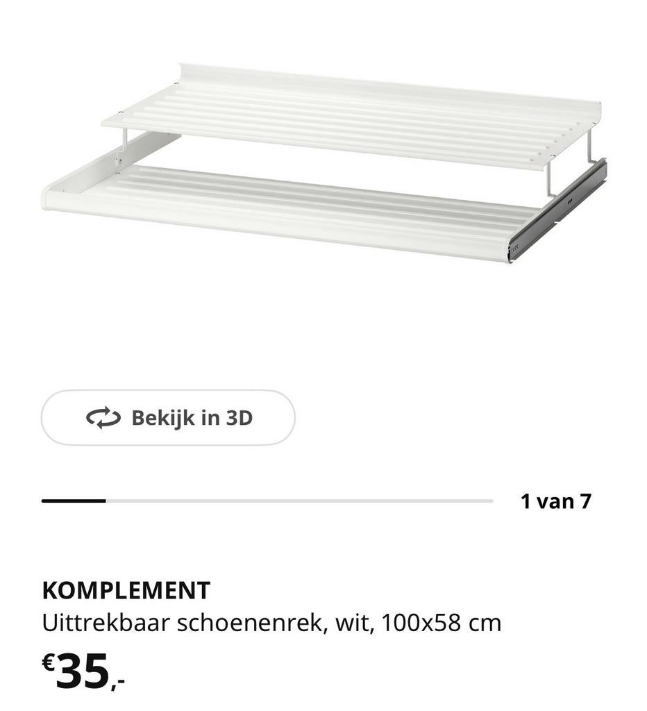 2x Komplement Ikea Pax schoenenrek 100x58 wit, Ophalen, Zo goed als nieuw
