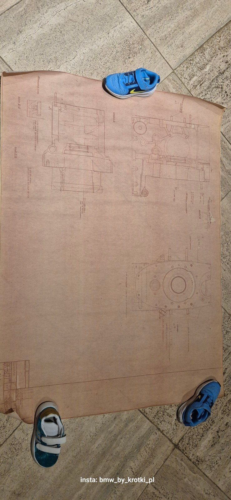 Technische tekening van de motor 85x119cm bmw r100 r100rs gs, Ophalen of Verzenden