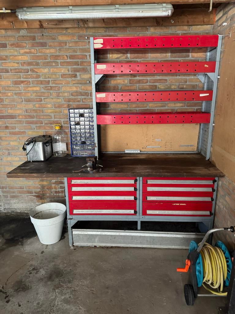 Robuuste werkbank met lades en bankschroef, Doe-het-zelf en Verbouw, Ophalen, Gebruikt, 170 cm of meer, Bankschroef