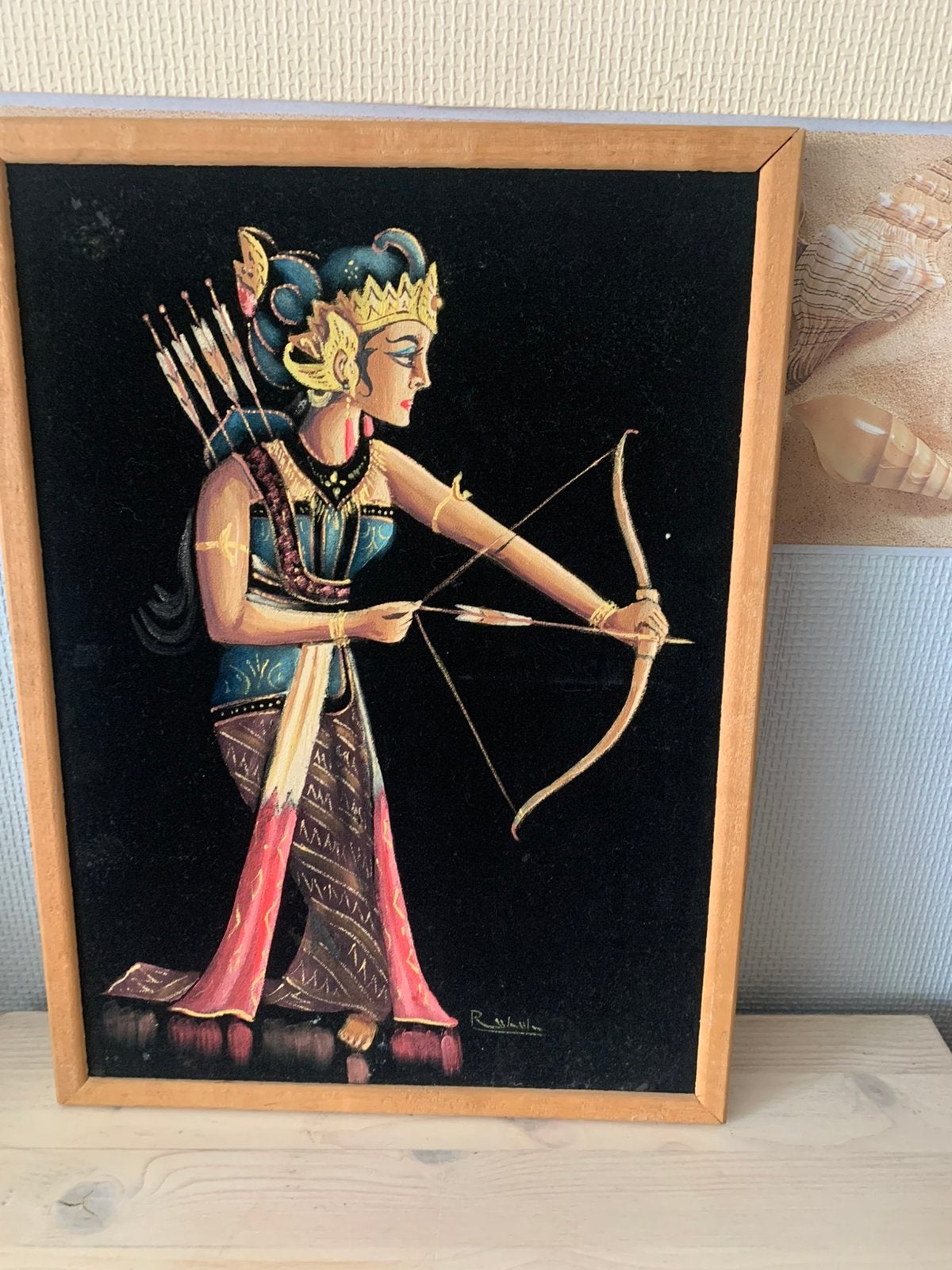 Balinese dame in doek, maat 42/32, Antiek en Kunst, Kunst | Schilderijen | Klassiek, Ophalen of Verzenden