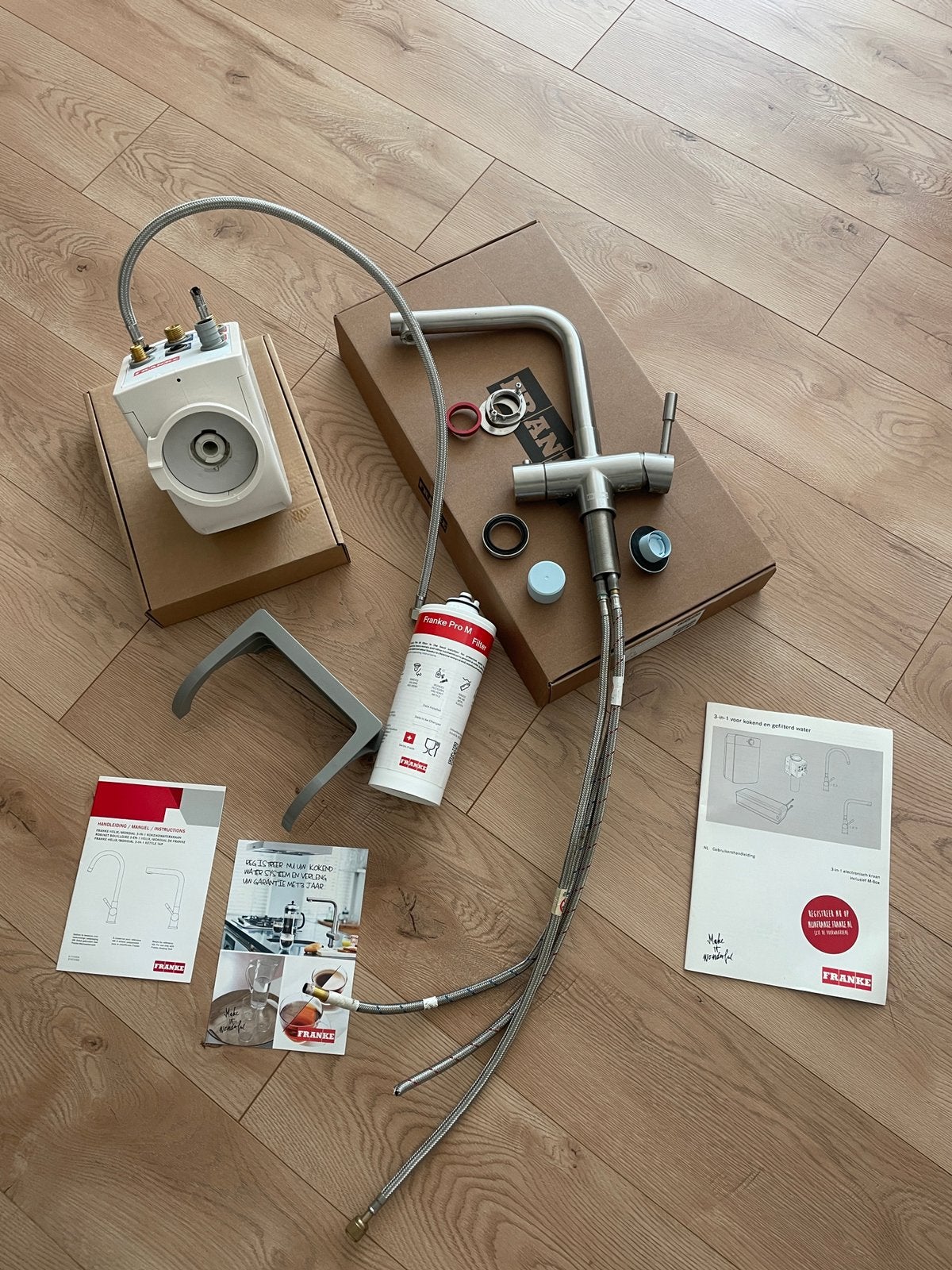 Franke kraan (Quooker) met Frank M box en filter ex. boiler, Ophalen of Verzenden, Gebruikt, Metaal, Grijs