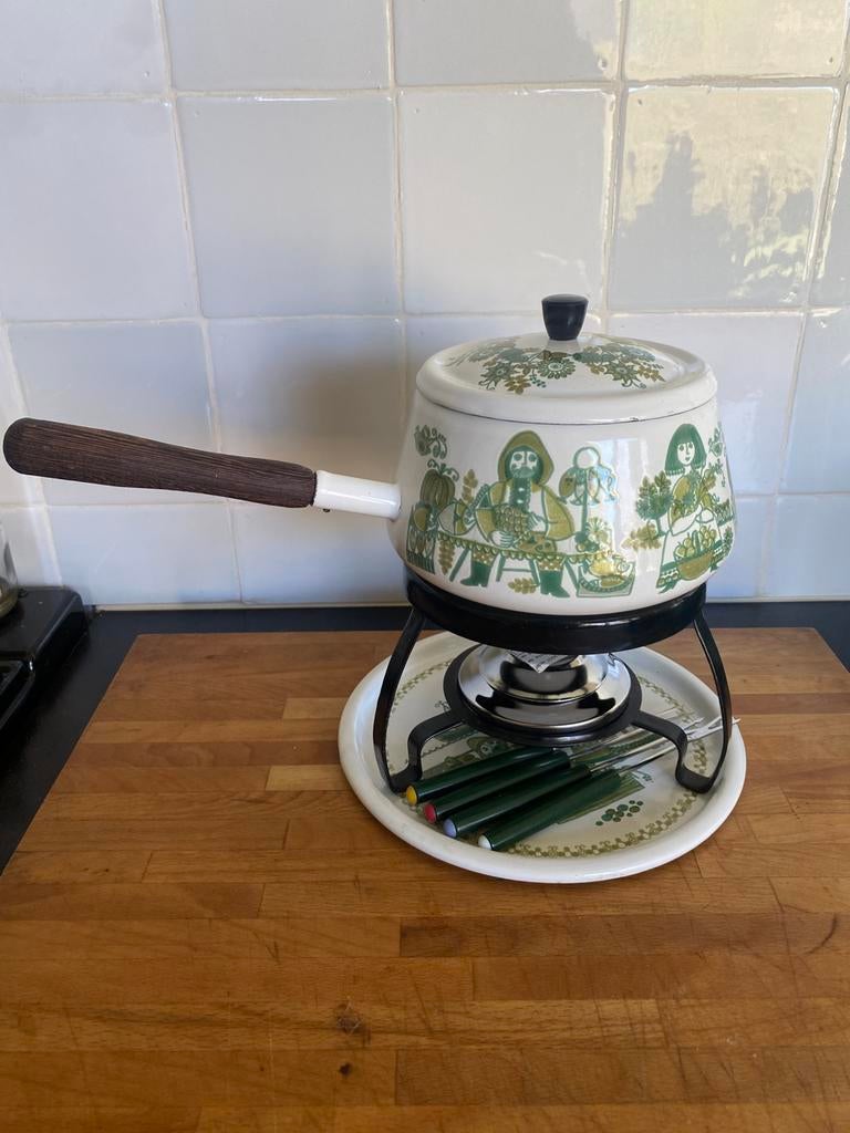 Vintage Figgjo Flint Market fondue set, Witgoed en Apparatuur, Fonduesets, Ophalen of Verzenden, Zo goed als nieuw, Brander, Fondueset