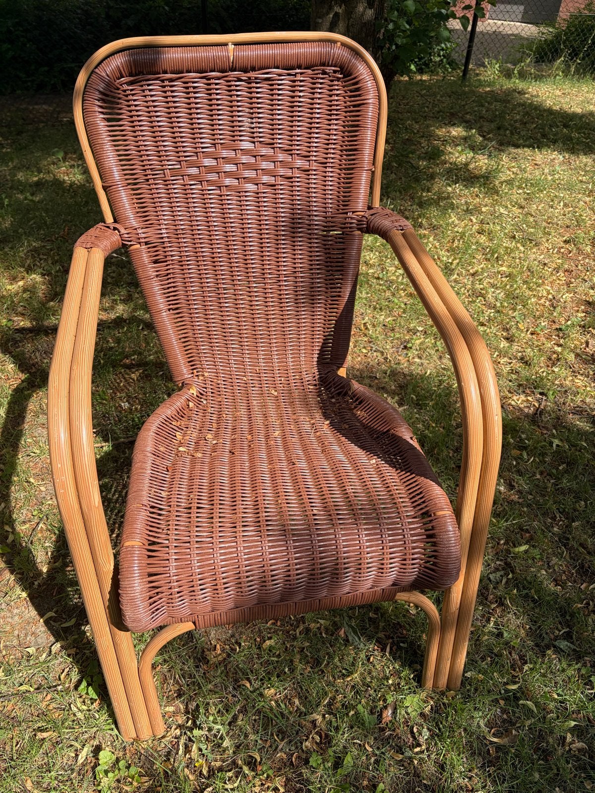 Vintage rotan stoel - Bruin riet en bamboe, Ophalen, Gebruikt, Bruin, Riet of Rotan