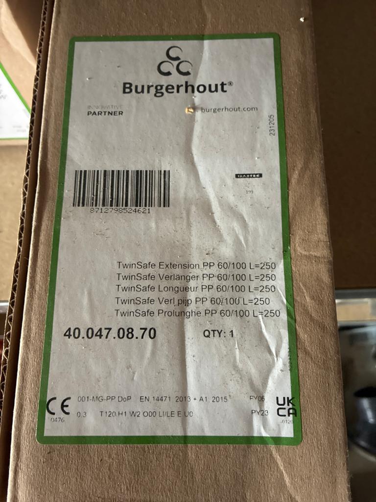 Concentrische rookgas verlengstuk 60/100 L=250, Ophalen of Verzenden