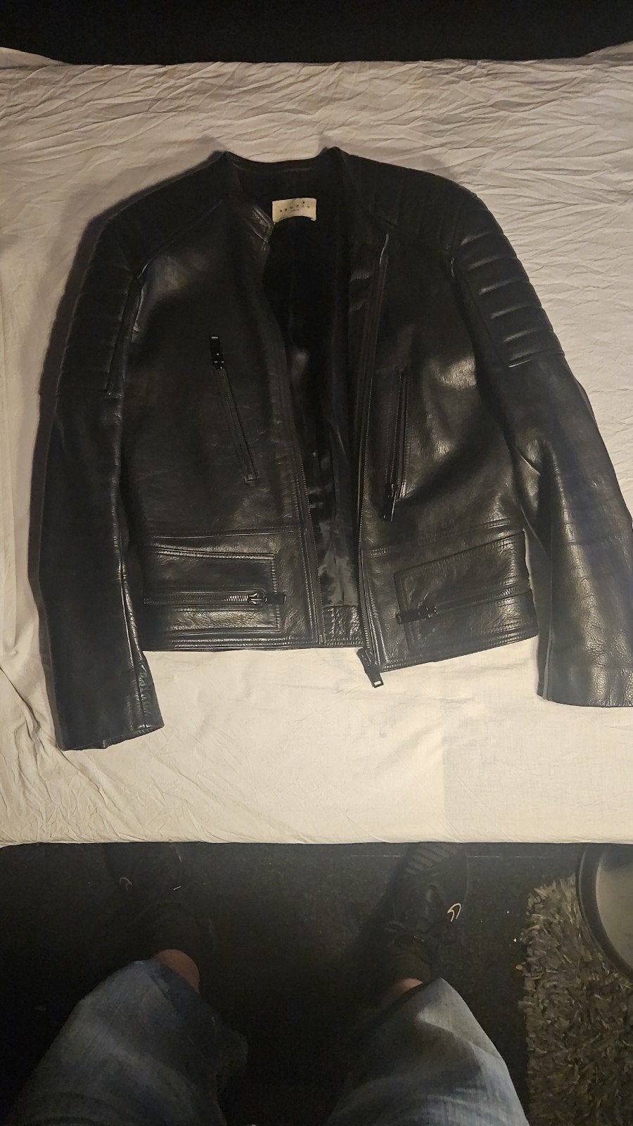 Sandro Paris Leren Jas Zwart - Maat L, Kleding | Heren, Ophalen of Verzenden, Zo goed als nieuw, Zwart