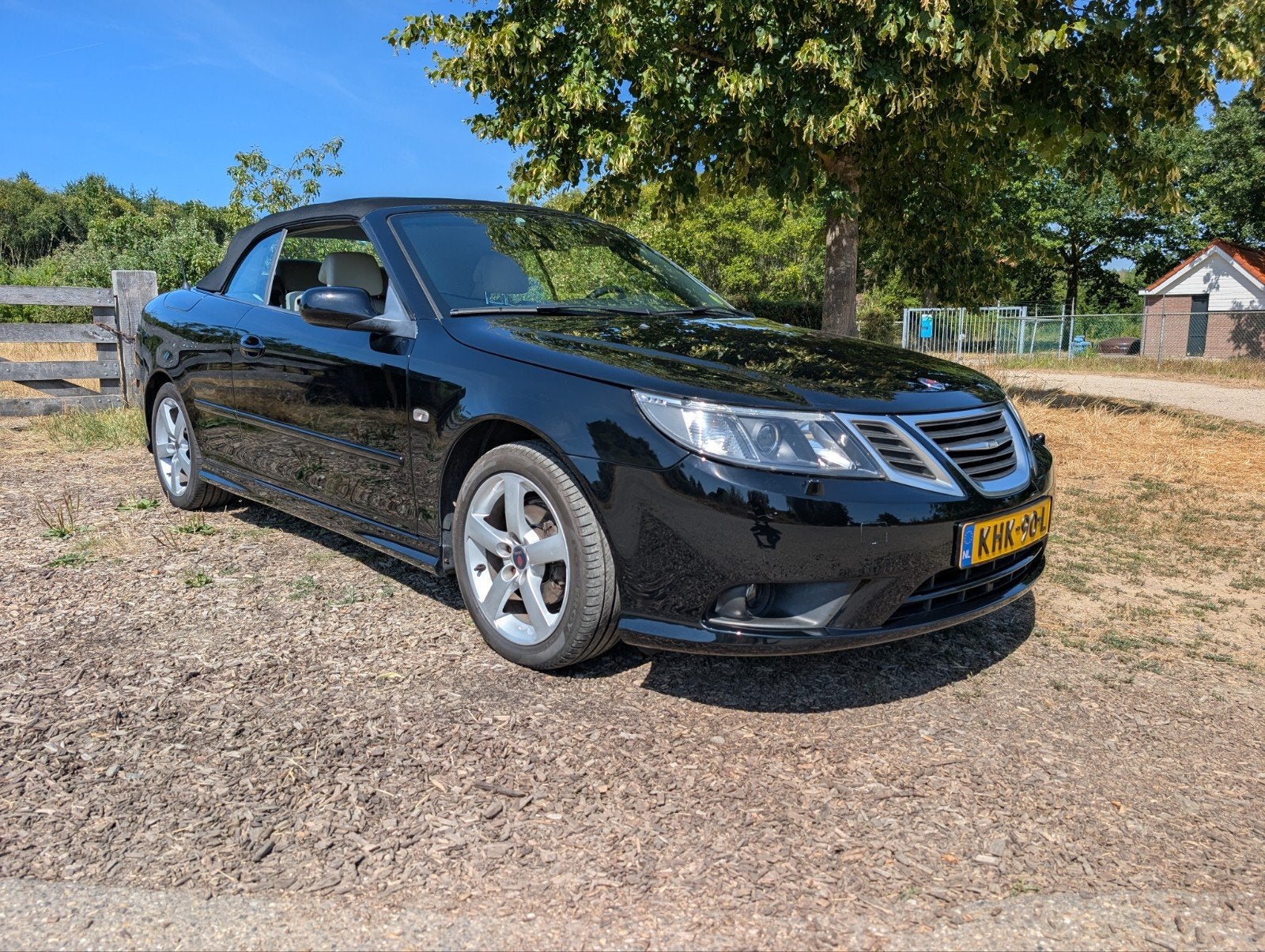 Saab 9-3 1.8 T Cabrio 2009 Zwart, Auto's, Saab, 1998 cc, Beige, 4 cilinders, Cabriolet