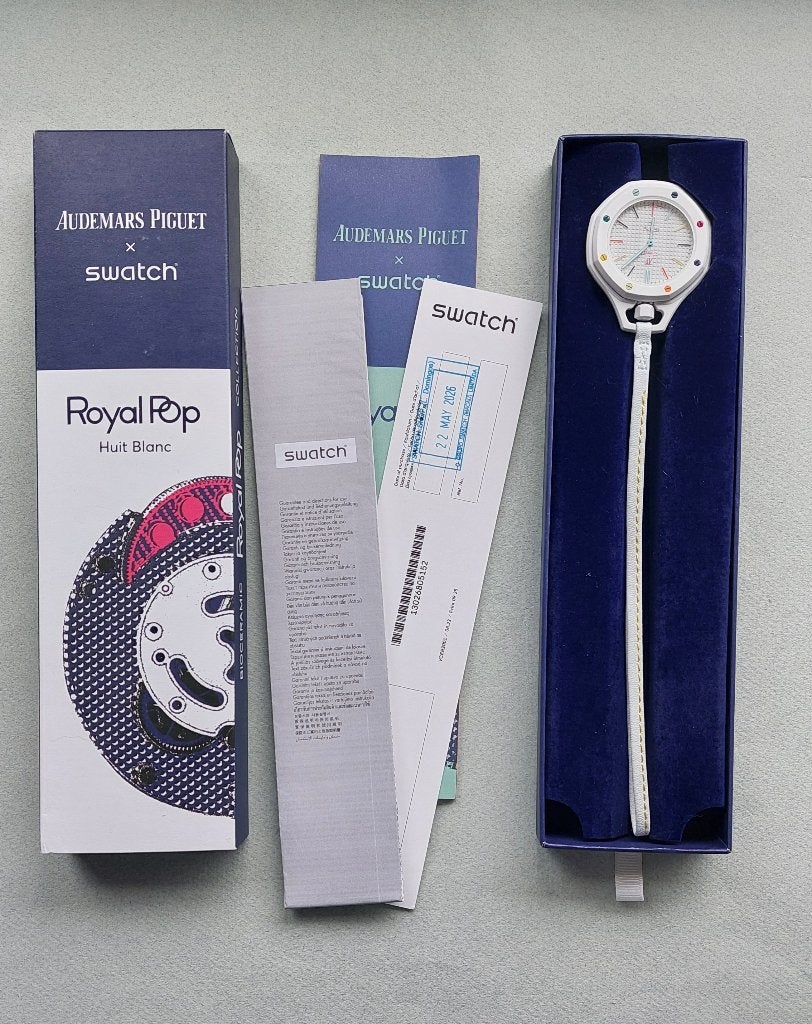 Audemars Piguet x Swatch Royal Pop Huit Blanc zakhorloge, Leer, Swatch, Nieuw, Ophalen of Verzenden