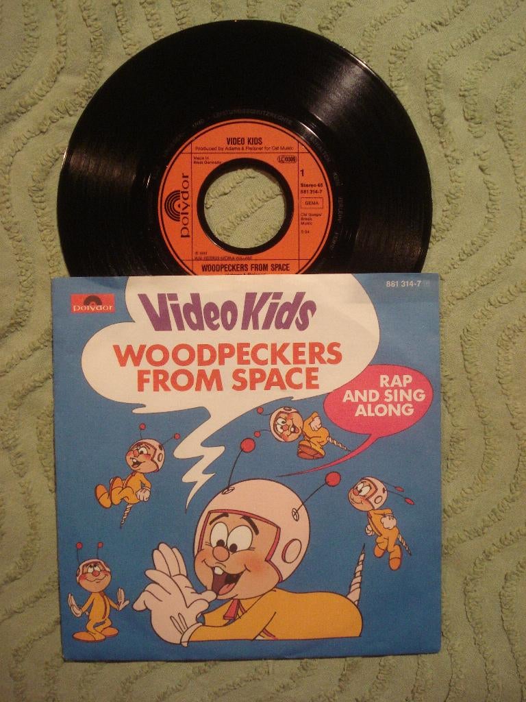 Video Kids 7" Vinyl Single: ‘Woodpeckers from space’ (D), Ophalen of Verzenden, Zo goed als nieuw, Pop