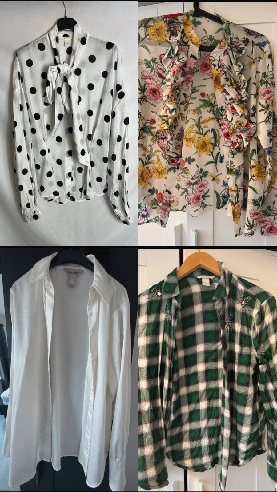 4 blouses/overhemden: H&M, bloemenprint, stippen, ruit, Kleding | Dames, Blouses en Tunieken, Ophalen of Verzenden, Gedragen, Maat 38/40 (M)