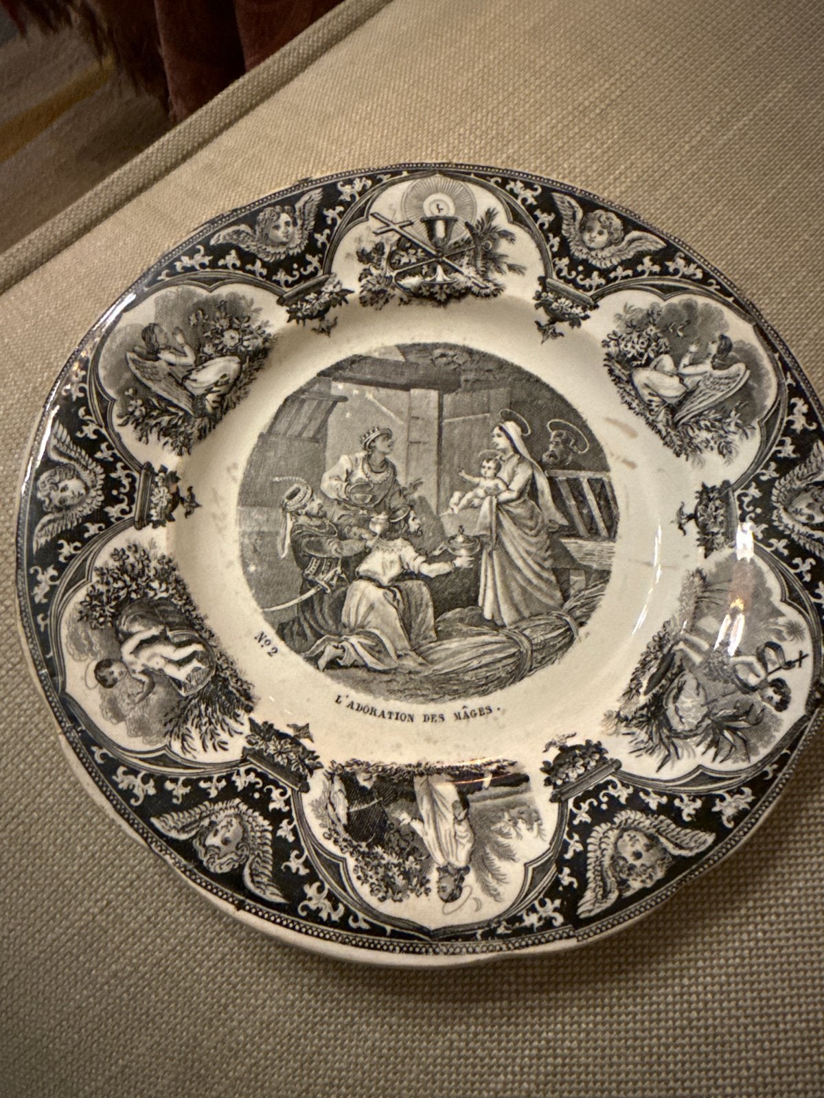 Antiek Frans bord, 19e eeuw, Creil-Montereau, Bijbelse serie, Antiek en Kunst, Ophalen of Verzenden
