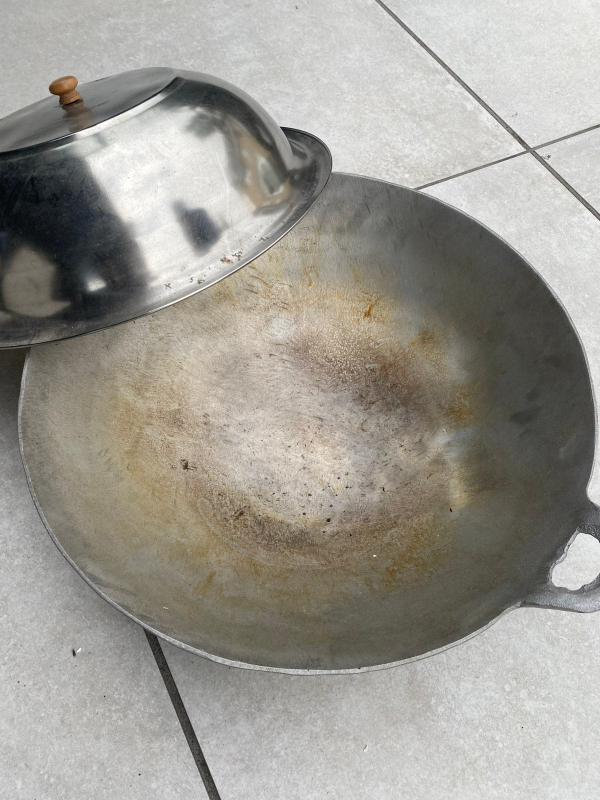 Wokpan groot, Huis en Inrichting, Keuken | Potten en Pannen, Ophalen, Zo goed als nieuw, Gietijzer, Wok