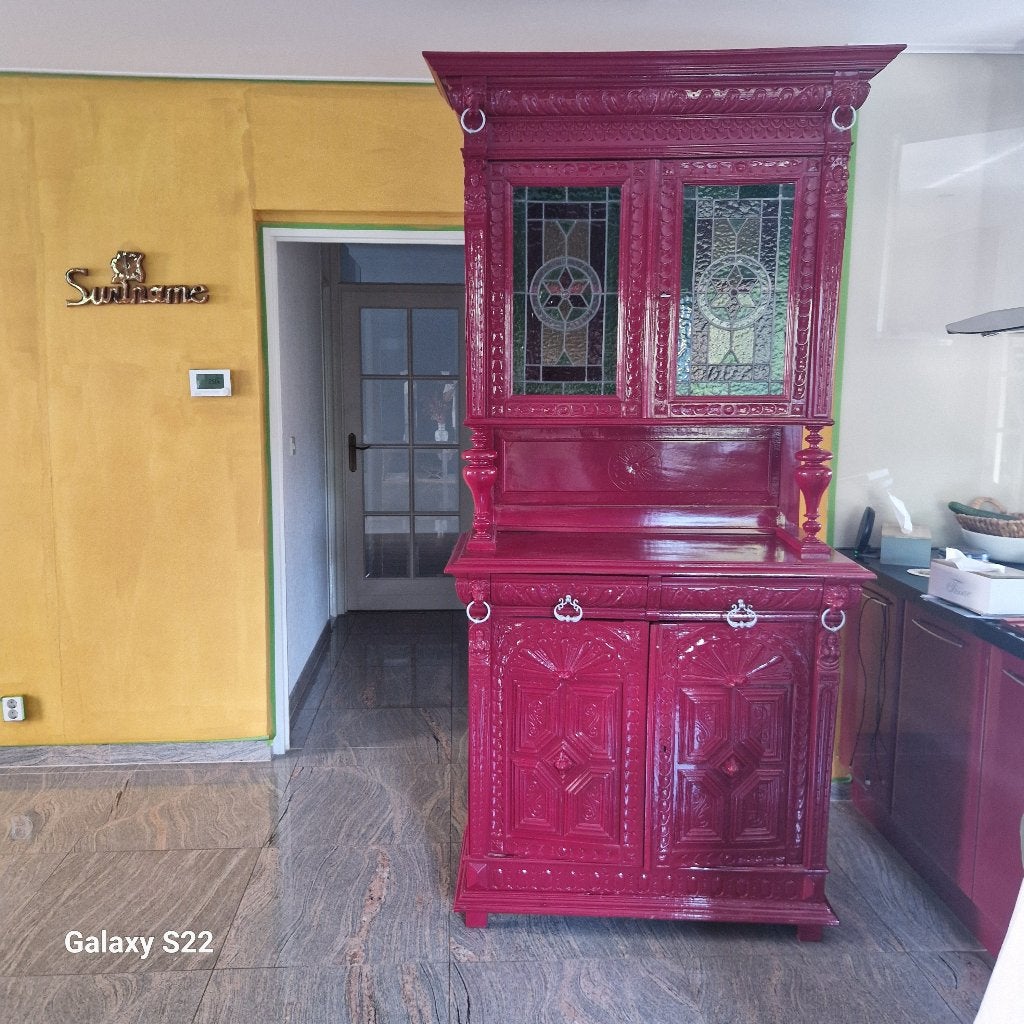 Kast - Glas-in-lood/Oosters/vitrinekast/buffetkast/handwerk, Ophalen, Gebruikt, Met deur(en), 200 cm of meer