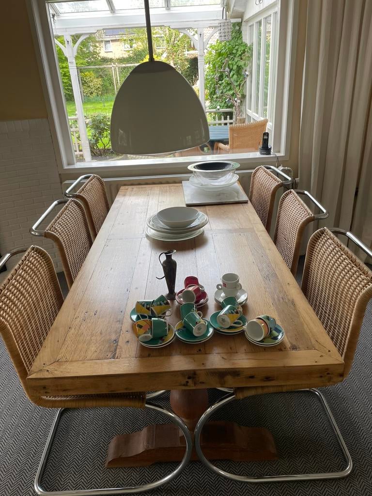 Eiken klooster eettafel jaren 60, Huis en Inrichting, Complete eetkamers, Ophalen, Gebruikt, Retro/vintage jaren 50/60, 4 tot 6 stoelen