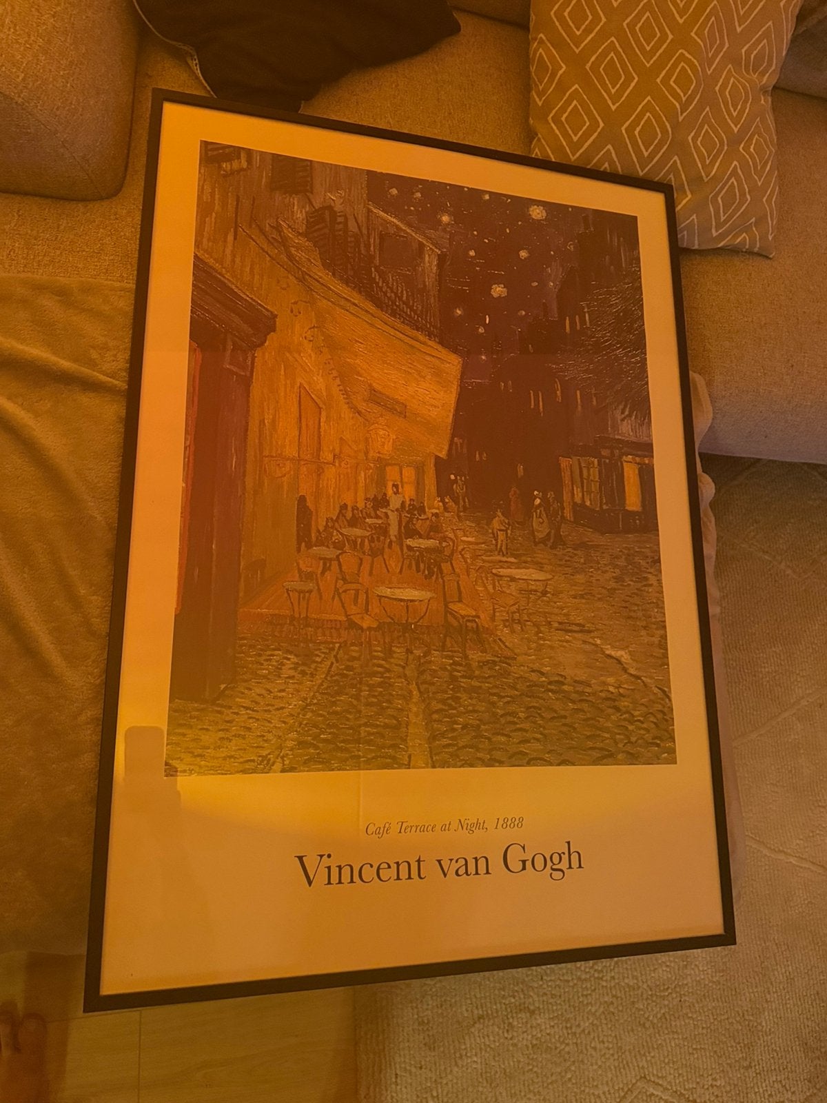 Poster/lijst/schilderij cafe terrace at night vincent van g, Ophalen, Zo goed als nieuw, Hout
