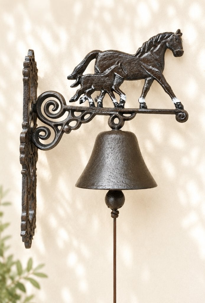DEURBEL / PAARD MET VEULEN/ GIETIJZER / bruin