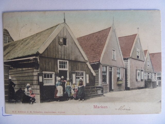 ansichtkaart Marken. Huisjes en klederdracht. 1903, Ophalen of Verzenden, Voor 1920, Noord-Holland
