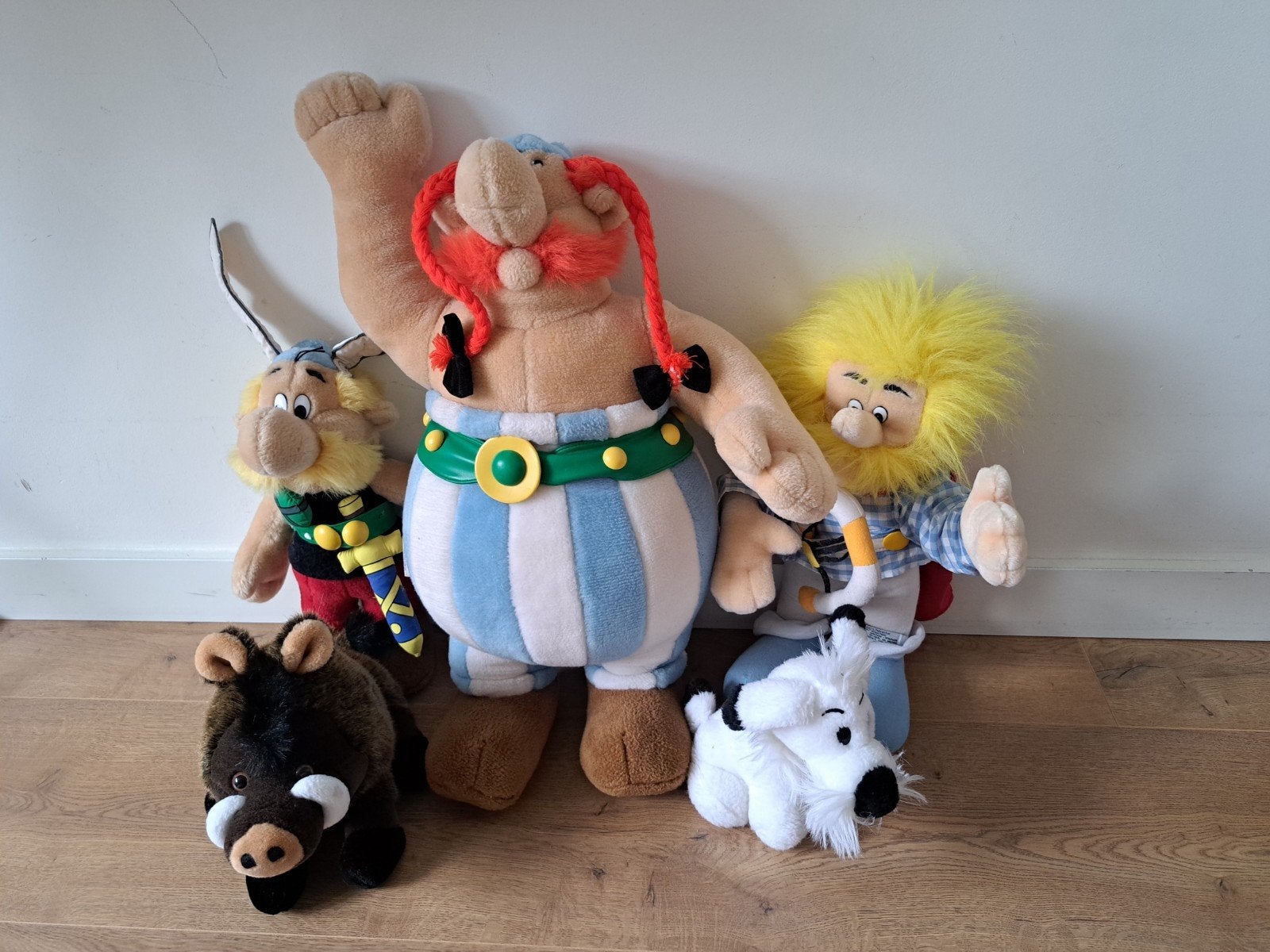 Asterix en Obelix knuffels met Idefix en everzwijn, Overige merken, Overige karakters, Overige typen, Ophalen of Verzenden