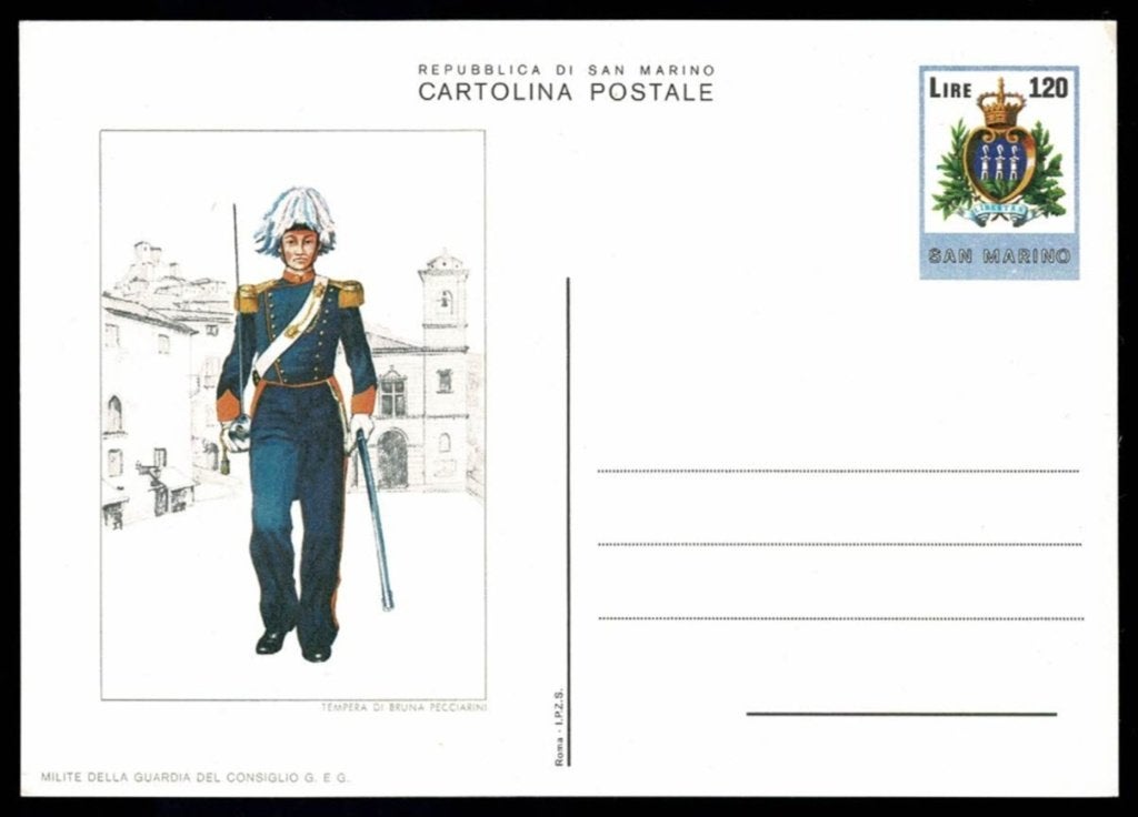 Uniform : San Marino - briefkaart - Milita della Guardia del, Ophalen of Verzenden, Landmacht, Overige gebieden, Foto of Poster