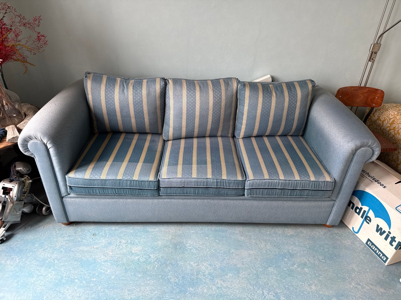 Slaapbank 2.5 a 3-zits met uitklapbaar bed, Ophalen, Gebruikt, Blauw, Tweepersoons