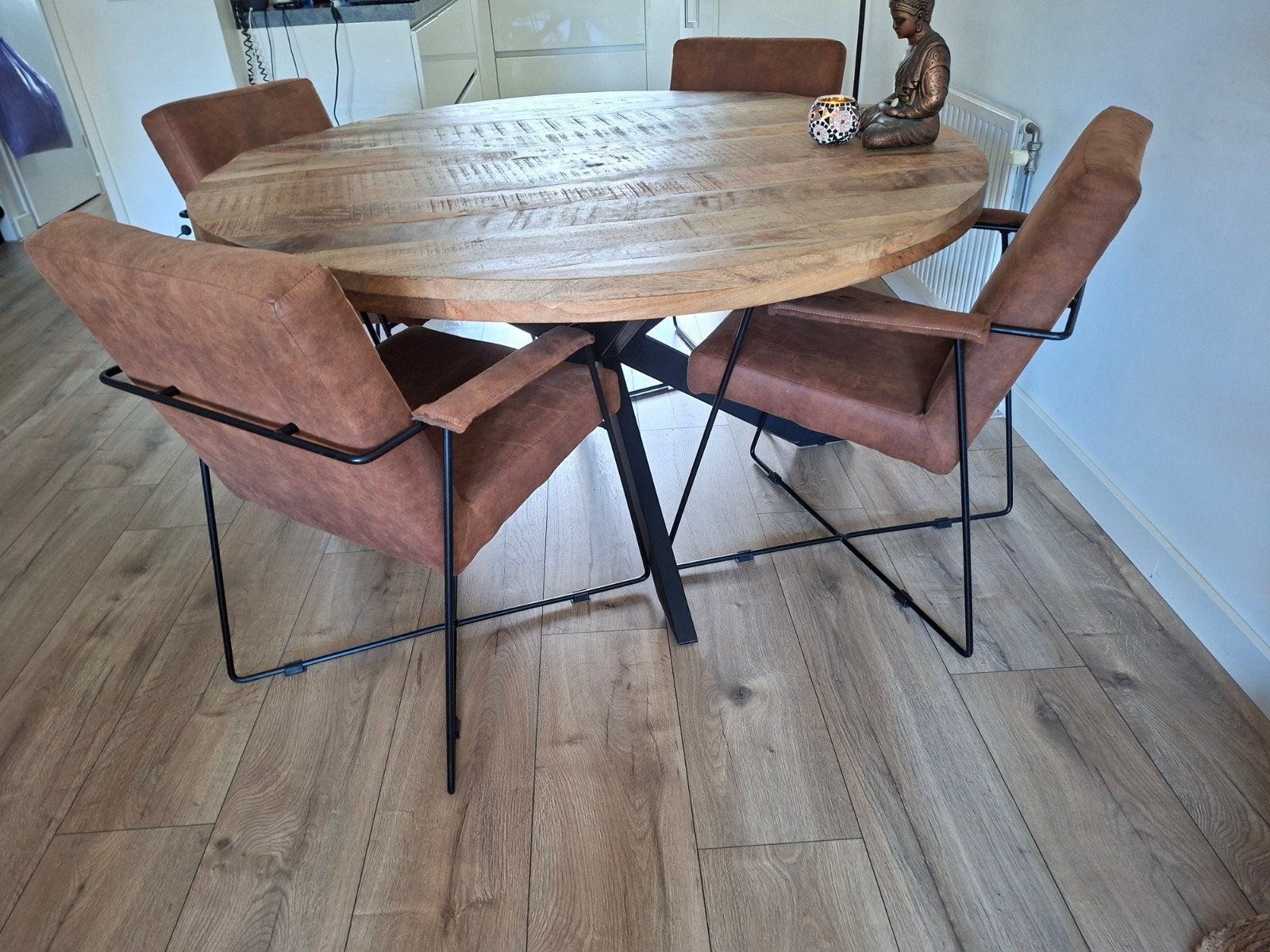 4x Alcantara eetkamerstoelen, Ophalen, Gebruikt, Bruin, Metaal