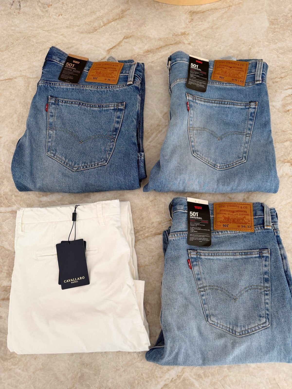 Nieuwe Levi's 501 Jeans en Cavallaro Chino, Ophalen, Nieuw, Blauw, W36 - W38 (confectie 52/54)