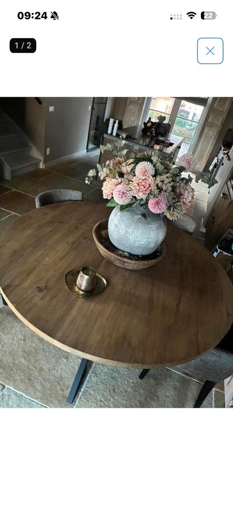 Eiken 4 cm eettafel rond zes personen incl salontafel !, 100 tot 150 cm, Vijf personen of meer, 150 tot 200 cm, Eikenhout