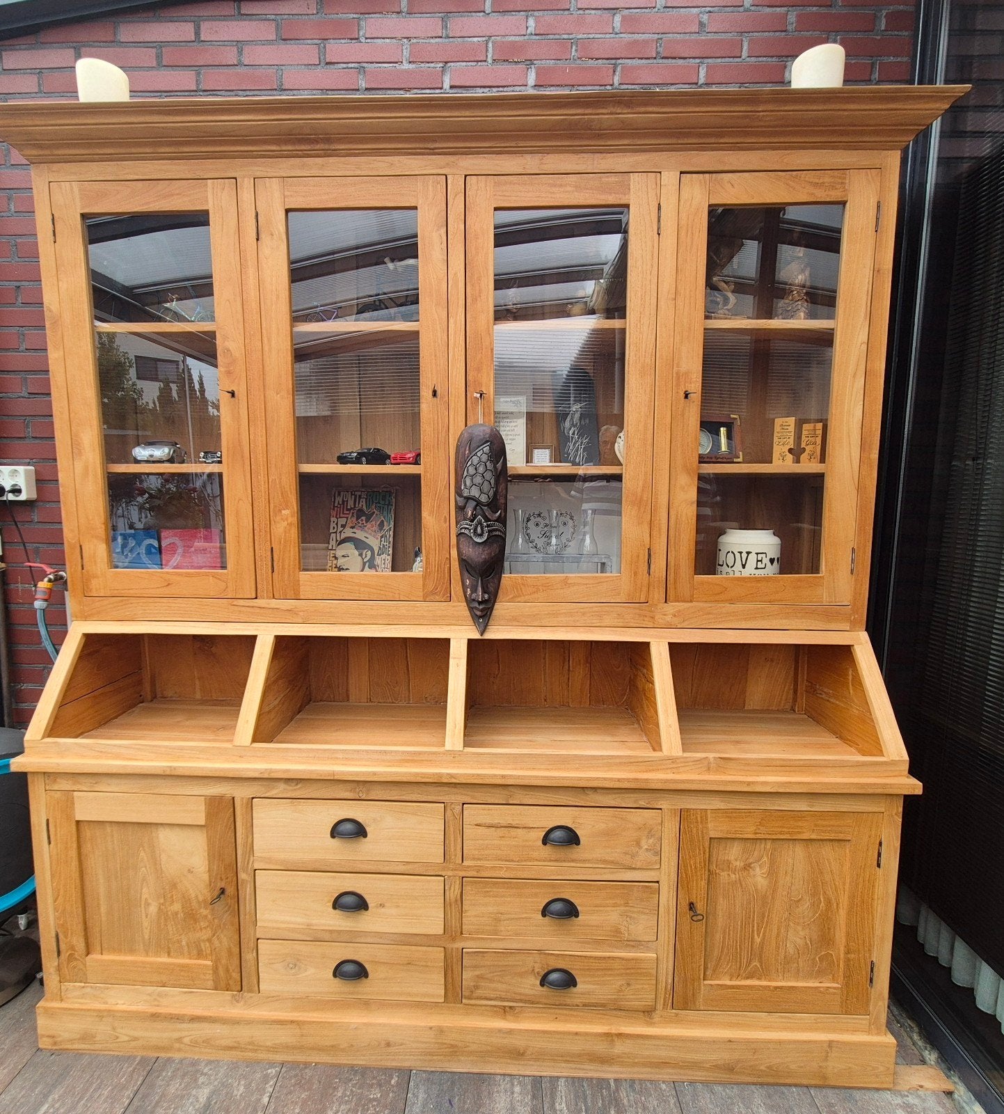 Massieve Teakhouten Buffetkast - 200x50x216 cm, Ophalen, Gebruikt, 200 cm of meer, 150 tot 200 cm