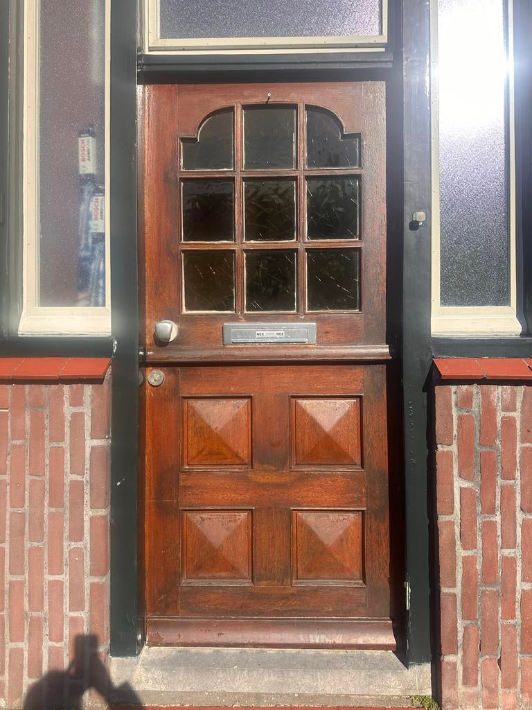 Houten Buitendeur met Glas - Klassiek Design, Ophalen, Gebruikt, 80 tot 100 cm, Buitendeur
