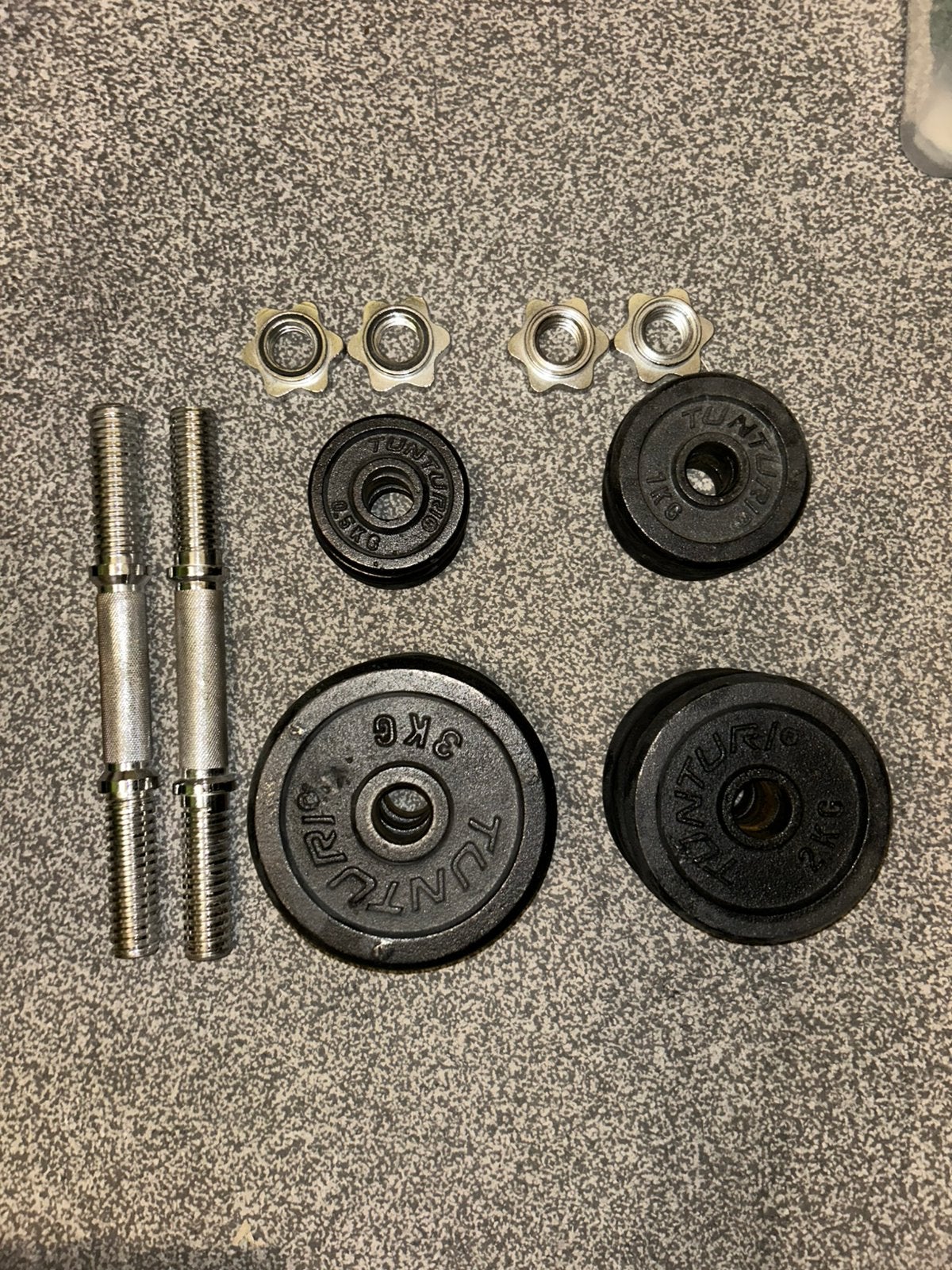 2 x 15,4 kg verstelbare gietijzer dumbell Tunturi, Ophalen, Gebruikt, Dumbbell