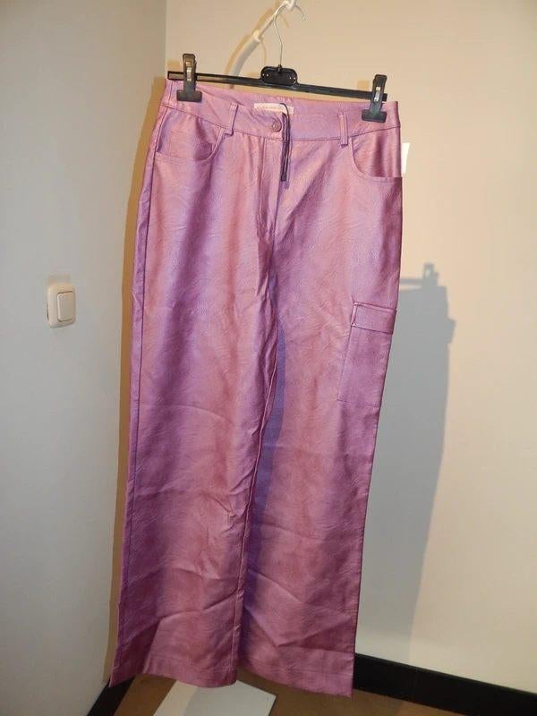Studio Anneloes leder look broek paars wijde pijp Nieuw XS/S