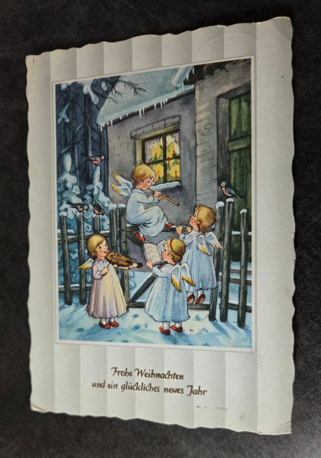 Vintage Duitse Kerstkaart - Engeltjes in de Sneeuw, Verzenden, 1960 tot 1980, Gelopen, Feest(dag)