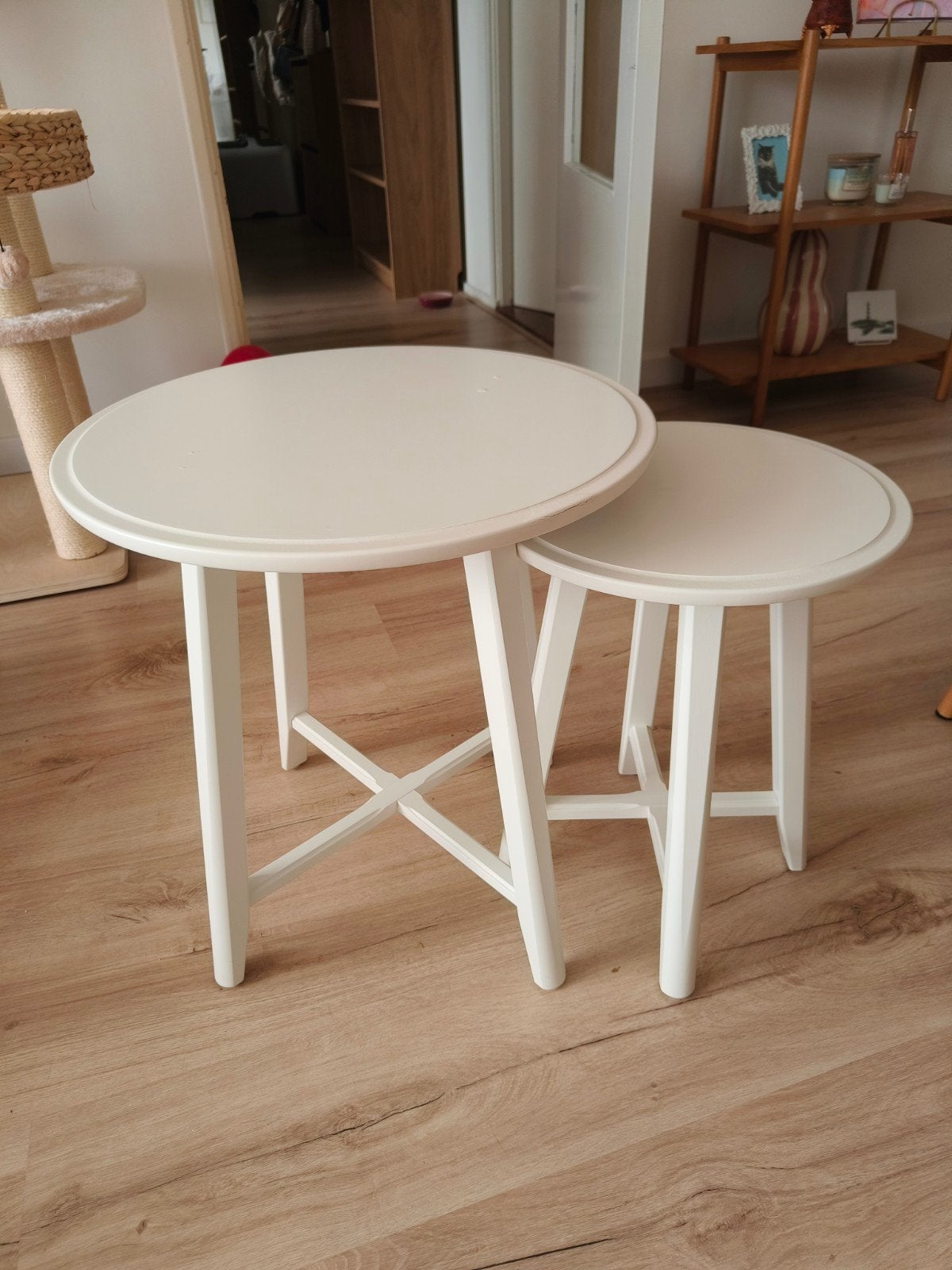 Set van 2 witte ronde bijzettafels van Ikea, Modern, Klassiek, Minder dan 55 cm, Gebruikt, Rond